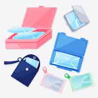 Free vector flat face mask storage case collection