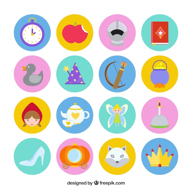 Flat fairy tales icon collection