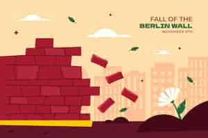 Free vector flat fall of the berlin wall background