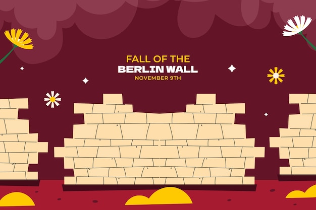 Free vector flat fall of the berlin wall background