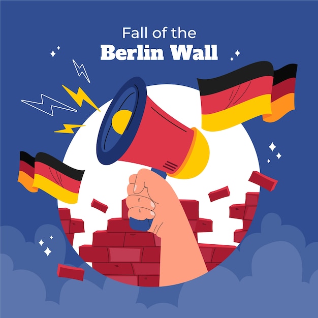 Flat fall of the berlin wall illustration