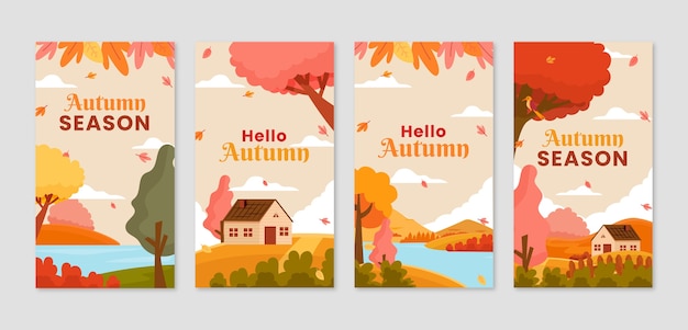 Free vector flat fall instagram stories collection