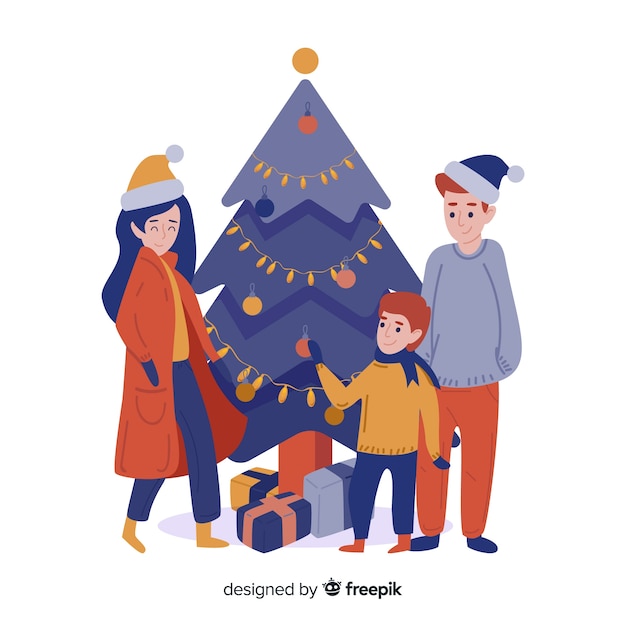 Free vector flat family christmas background