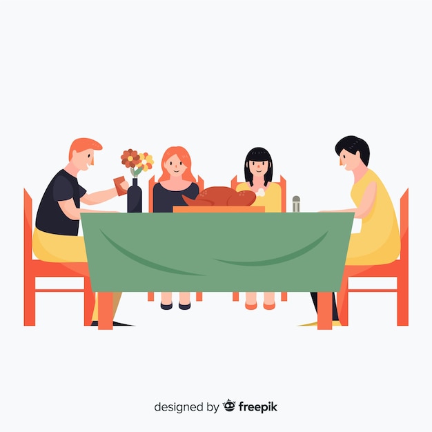 Free vector flat family  eating together