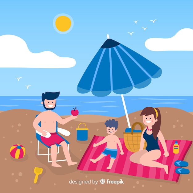 Flat family enjoying summer vacation