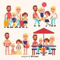 Free vector flat family outdoor situation collection