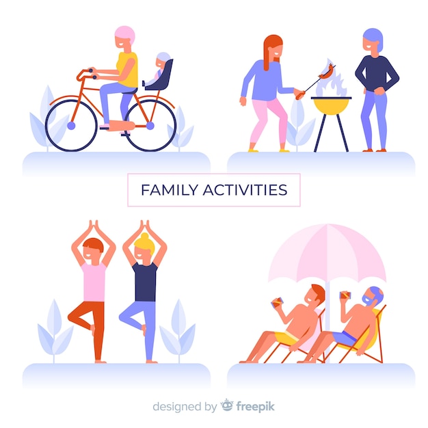 Free vector flat family outdoor situations pack