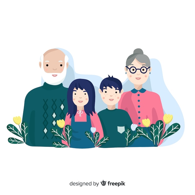 Flat family portrait with leaves