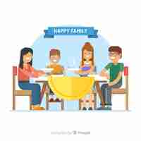 Free vector flat family sitting around table illustration