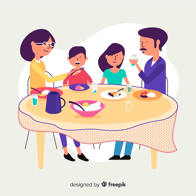 Free vector flat family sitting around table