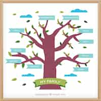 Free vector flat family tree with blue labels