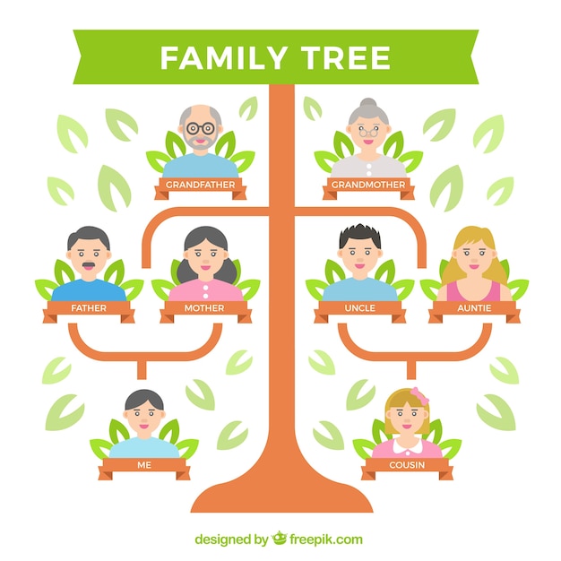 Free vector flat family tree with several generations