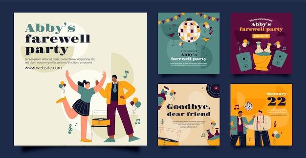 Free vector flat farewell party instagram posts collection