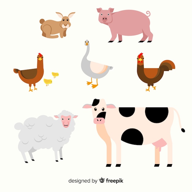 Free vector flat farm animal collection