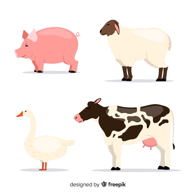 Бесплатное векторное изображение Плоская коллекция сельскохозяйственных животных