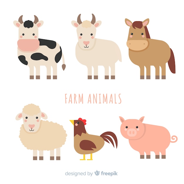 Плоская коллекция сельскохозяйственных животных Бесплатные векторы