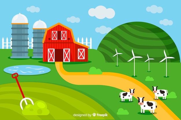 Flat farm landscape background