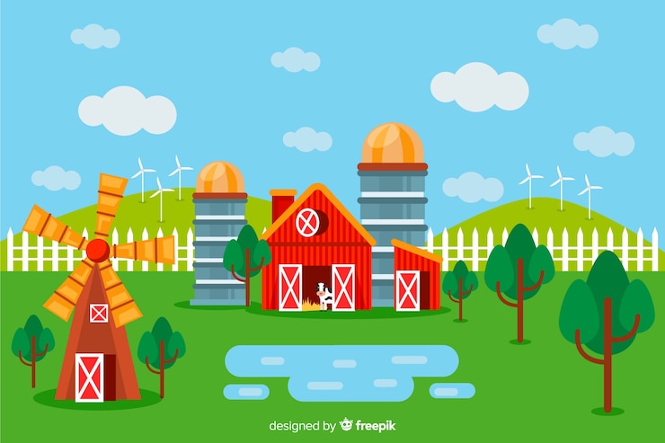 免費 Vector 平坦的農場風景背景
