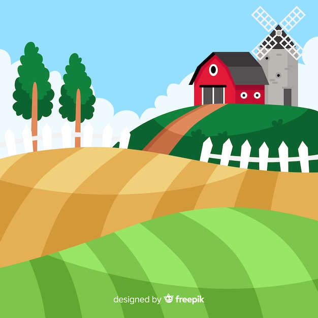 Flat farm landscape background