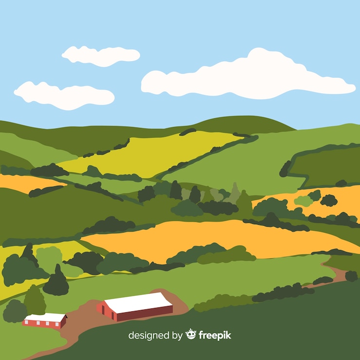 無料Vector 平らな農場の風景
