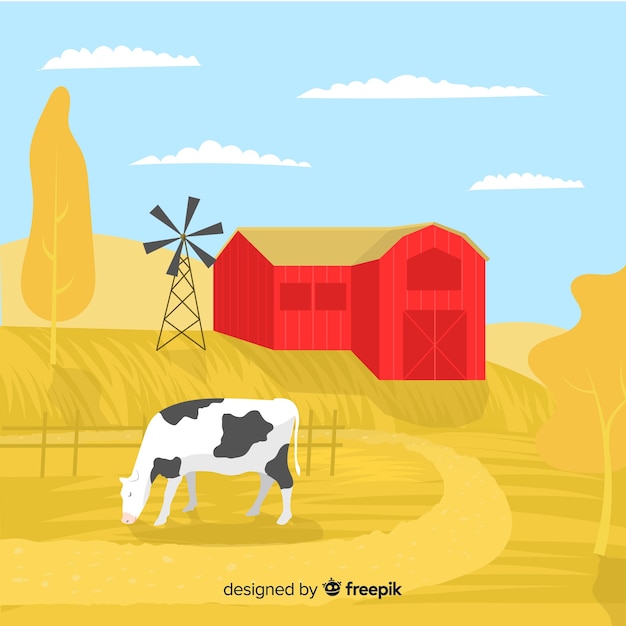 Бесплатное векторное изображение Плоская ферма пейзаж