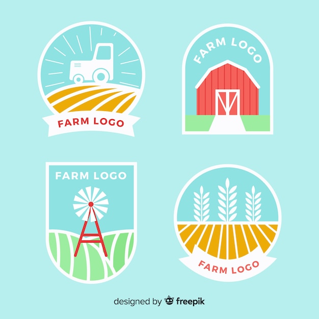 Free vector flat farm logo collection