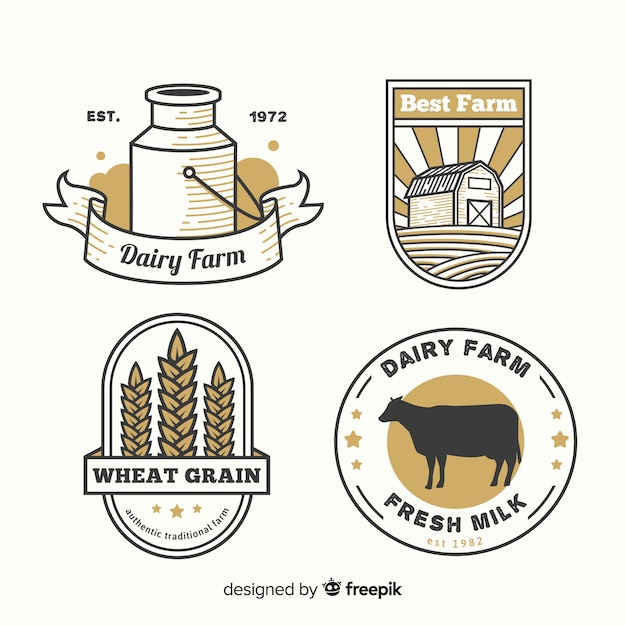 Free vector flat farm logo collection