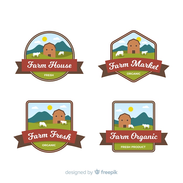 Free vector flat farm logo collection