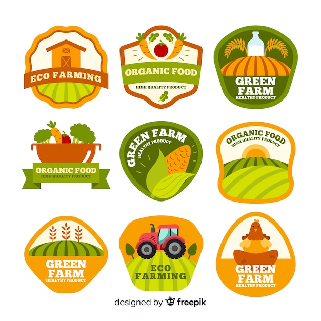 Free vector flat farm logo collection