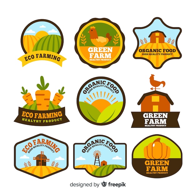 Free vector flat farm logo collection