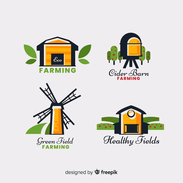 Free vector flat farm logo collection