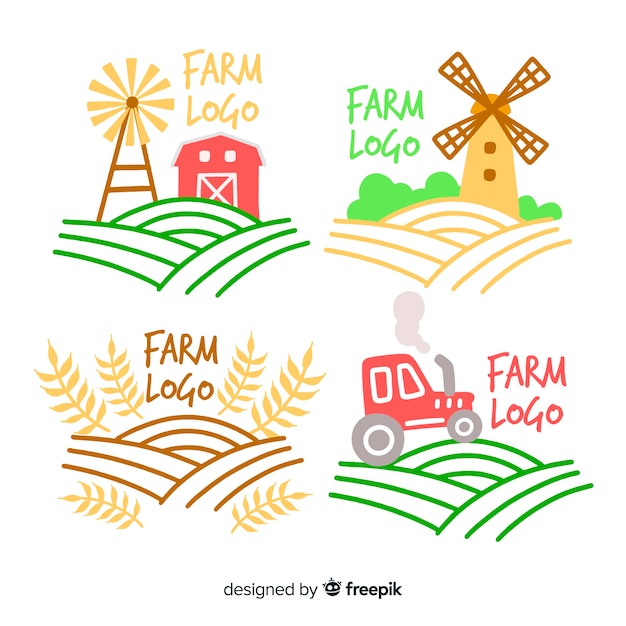 Free vector flat farm logo collection