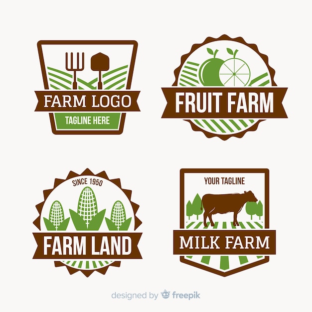 Vettore gratuito collezione logo flat farm