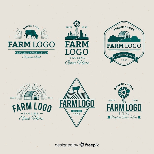 Free vector flat farm logo collection