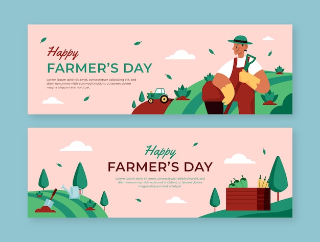 Free vector flat farmer's day celebration horizontal banners set