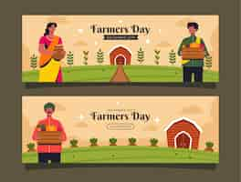 Free vector flat farmer's day celebration horizontal banners set