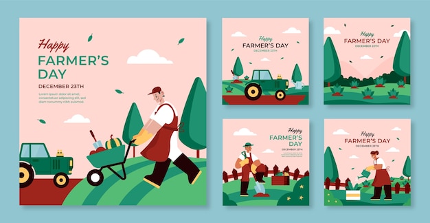 Коллекция постов instagram празднования дня плоского фермера