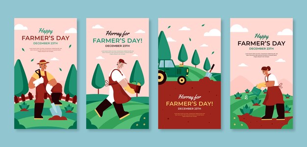 Flat farmer's day celebration instagram stories collection
