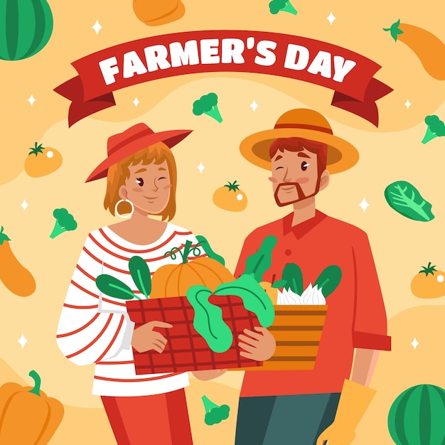 Flat farmer's day illustration