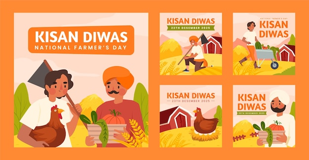 Free vector flat farmer's day instagram posts collection