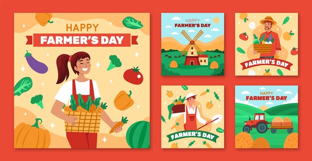 Flat farmer's day instagram posts collection