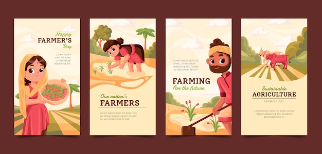 Flat farmer's day instagram stories collection