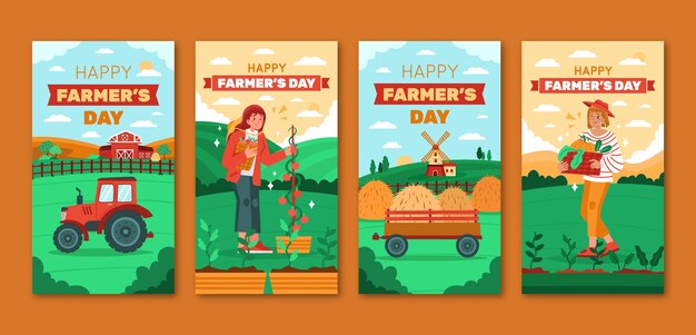 Flat farmer's day instagram stories collection