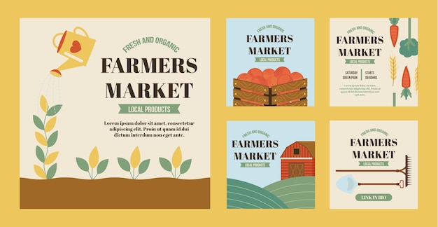 Free vector flat farmers market ig post collection