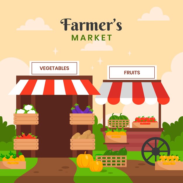 Flat Farmers Market Illustration