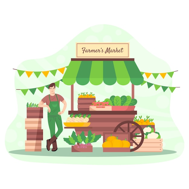 Flat Farmers Market Illustration