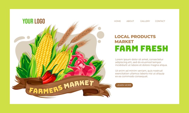 Free vector flat farmers market landing page template