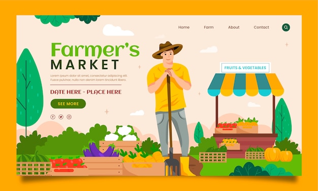 Flat farmers market landing page template