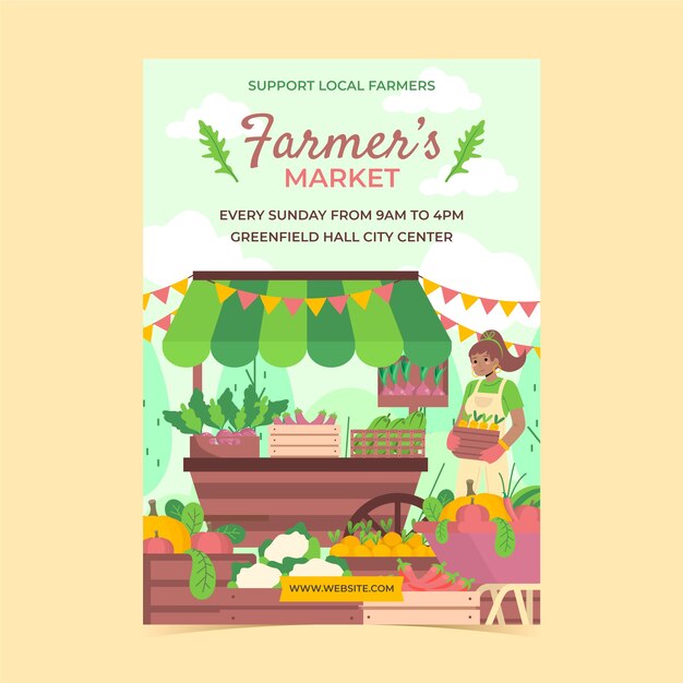 Flat farmers market vertical poster template