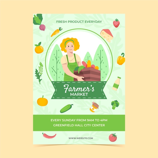 Free vector flat farmers market vertical poster template